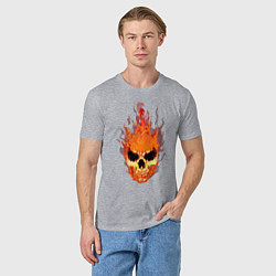 Футболка хлопковая мужская Fire flame skull, цвет: меланж — фото 2