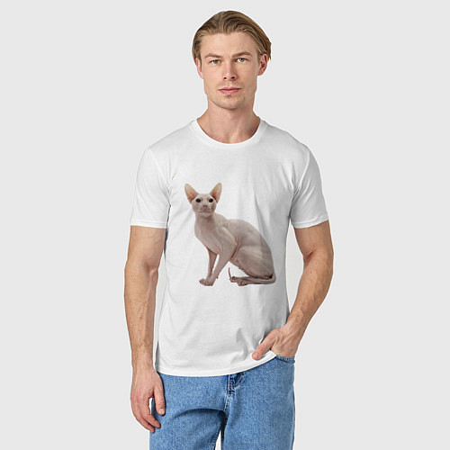 Мужская футболка Кот сфинкс без шерсти / Белый – фото 3
