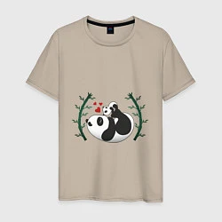 Футболка хлопковая мужская Мама панда с малышом, цвет: миндальный
