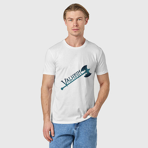 Мужская футболка Valheim тёмное лого с секирой / Белый – фото 3