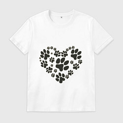 Футболка хлопковая мужская Сердце из отпечатков лап, цвет: белый