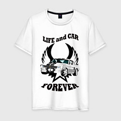 Футболка хлопковая мужская Life and car forever, цвет: белый