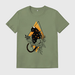 Футболка хлопковая мужская Cat in flowers, цвет: авокадо