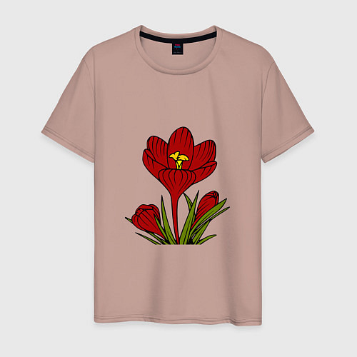 Мужская футболка Красные тюльпаны / Пыльно-розовый – фото 1