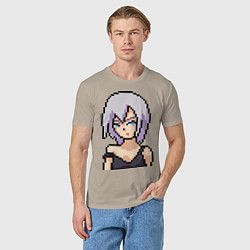Футболка хлопковая мужская Pixel art anime, цвет: миндальный — фото 2