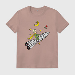 Футболка хлопковая мужская Маленький принц на ракете, цвет: пыльно-розовый