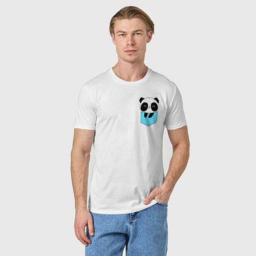 Мужская футболка Панда милашка в кармашке / Белый – фото 3