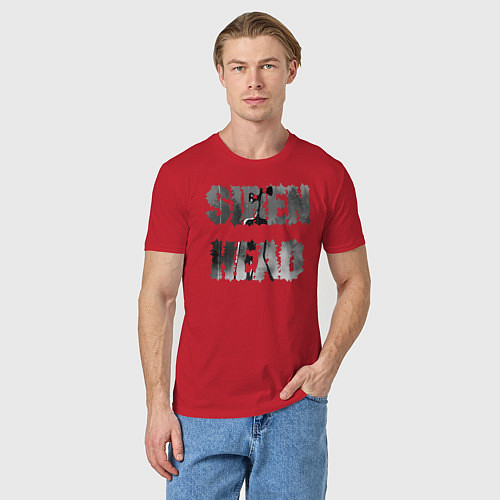 Мужская футболка Сиреноголовый Чб Надпись / Красный – фото 3
