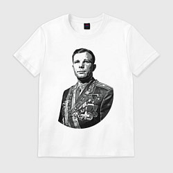 Футболка хлопковая мужская Гагарин и медали, цвет: белый