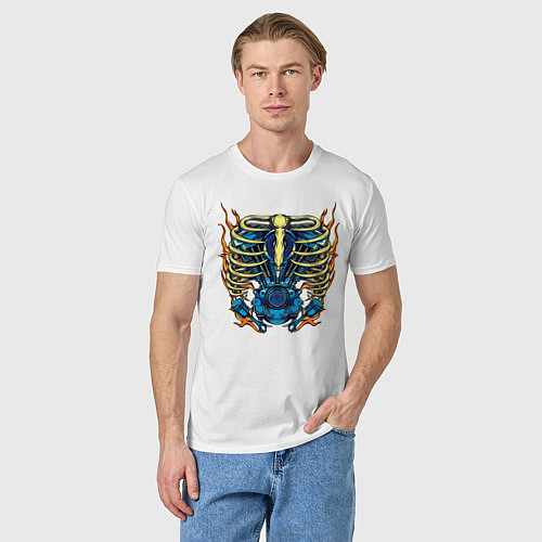 Мужская футболка Пылающие кости с двигателем / Белый – фото 3