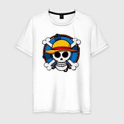 Футболка хлопковая мужская Пиратский знак из One Piece, цвет: белый