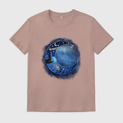 Футболка хлопковая мужская Лунная ночь у моря, цвет: пыльно-розовый