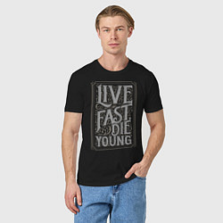 Футболка хлопковая мужская Live fast, die young, цвет: черный — фото 2