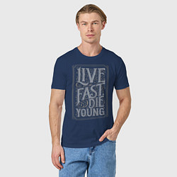 Футболка хлопковая мужская Live fast, die young, цвет: тёмно-синий — фото 2