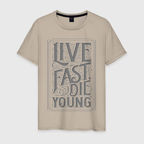 Мужская футболка Live fast, die young / Миндальный – фото 1