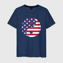 Футболка хлопковая мужская Флаг США и Инь Ян, цвет: тёмно-синий