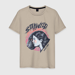 Футболка хлопковая мужская Девушка - пантера StayWild, цвет: миндальный