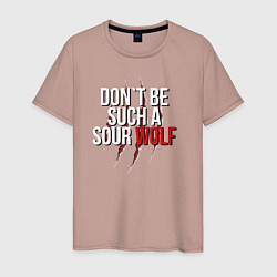 Футболка хлопковая мужская Dont be such a sour wolf, цвет: пыльно-розовый