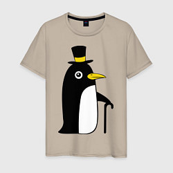 Футболка хлопковая мужская Пингвин в шляпе, цвет: миндальный