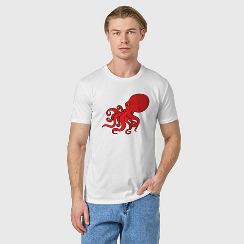 Мужская футболка Осьминог красный / Белый – фото 3