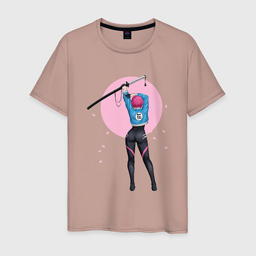 Мужская футболка Девушка-самурай / Пыльно-розовый – фото 1