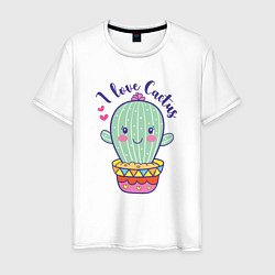 Футболка хлопковая мужская I Love Cactus, цвет: белый