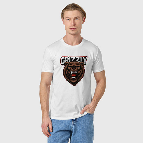 Мужская футболка Медведь Grizzly / Белый – фото 3