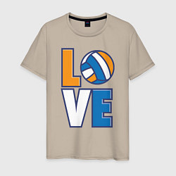 Футболка хлопковая мужская Love Volleyball, цвет: миндальный