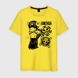 Футболка хлопковая мужская Тони Тони Чоппер и Трафальгар Ло One Piece, цвет: желтый