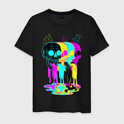 Футболка хлопковая мужская 4 ЧЕРЕПА SKULLS NEON, цвет: черный