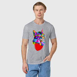Футболка хлопковая мужская РАДУЖНЫЙ КОТИК RAINBOW KITTY, цвет: меланж — фото 2