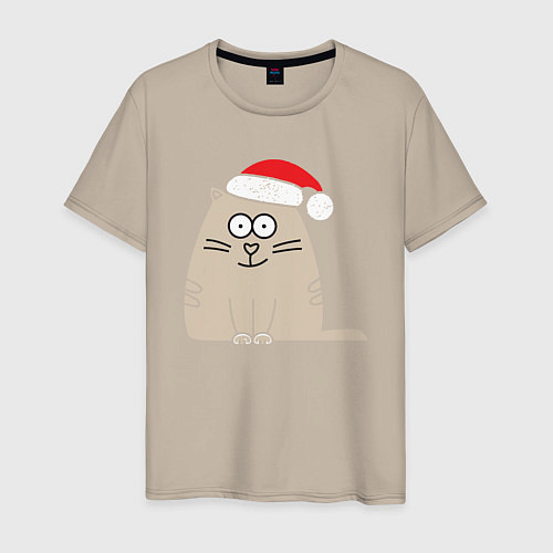 Мужская футболка New Year Cat / Миндальный – фото 1