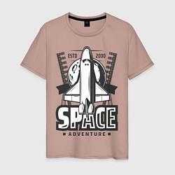 Футболка хлопковая мужская Космический корабль, цвет: пыльно-розовый