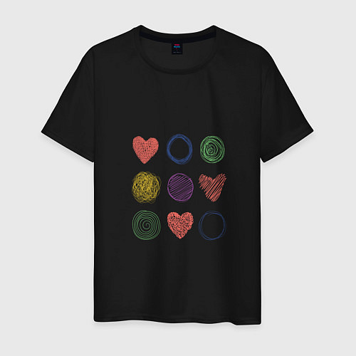 Мужская футболка Цветные сердца и круги / Черный – фото 1