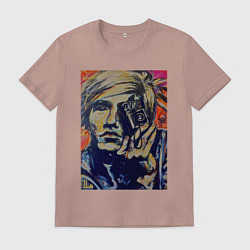 Футболка хлопковая мужская Автопортрет Энди Уорхола, цвет: пыльно-розовый