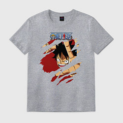 Футболка хлопковая мужская Луффи One Piece в разрыве, цвет: меланж