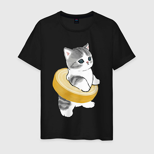 Мужская футболка Котёнок в бублике / Черный – фото 1