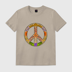 Футболка хлопковая мужская Peace and flowers, цвет: миндальный