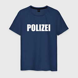 Футболка хлопковая мужская POLIZEI Полиция Надпись Белая, цвет: тёмно-синий