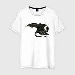 Футболка хлопковая мужская Черный дракон, цвет: белый