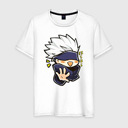 Футболка хлопковая мужская Сатору Годжо Магическая битва, цвет: белый