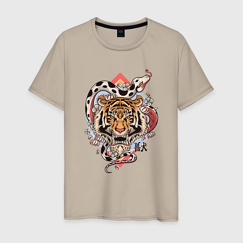 Мужская футболка Тигр и Змея / Миндальный – фото 1
