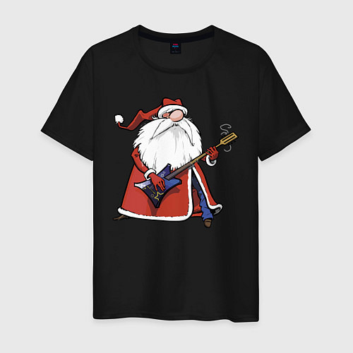 Мужская футболка Дед Мороз гитарист / Черный – фото 1
