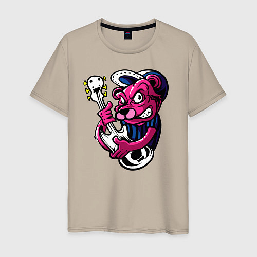 Мужская футболка Гитарист медведь / Миндальный – фото 1