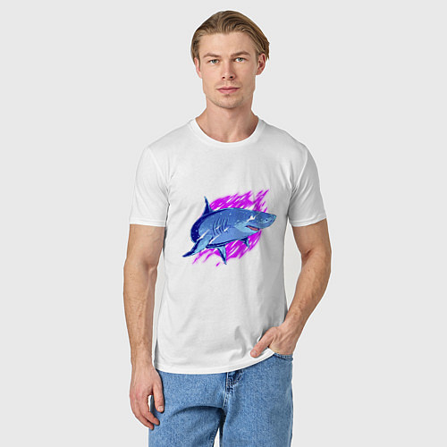 Мужская футболка Неоновая акула Neon shark / Белый – фото 3