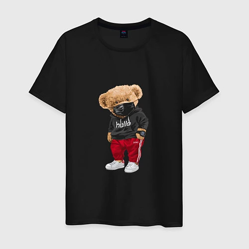 Мужская футболка Крутой медвежонок в спортивках / Черный – фото 1