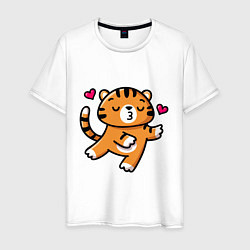 Футболка хлопковая мужская Влюбленный тигр, цвет: белый