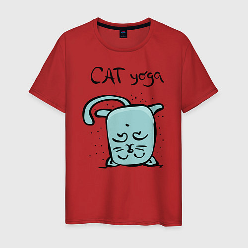 Мужская футболка Кот и йога / Красный – фото 1