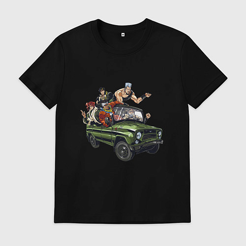 Мужская футболка Персонажи жожо едут на уазике джо джо / Черный – фото 1