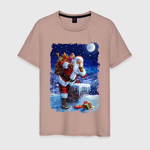Мужская футболка Дед Мороз с подарками на крыше / Пыльно-розовый – фото 1